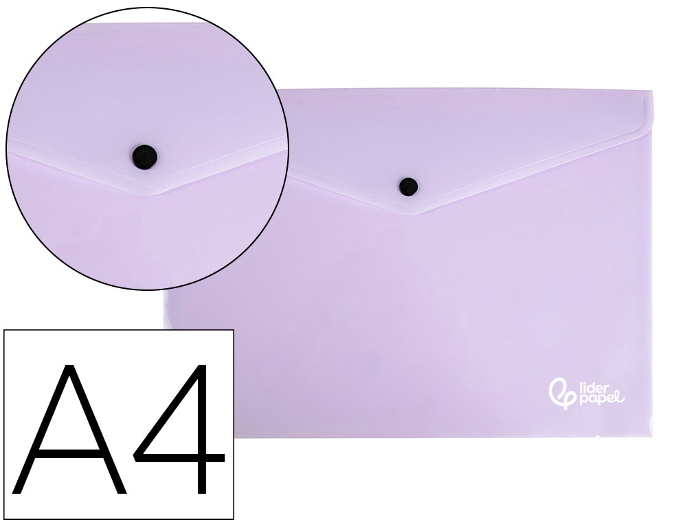 911286g-1.jpg Pochette enveloppe liderpapel polypropylene 180 microns a4 97x210mm 50f fermeture bouton lavande opaque – Image 1
