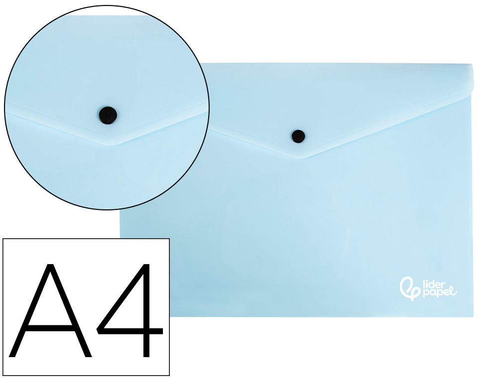 911287g-1.jpg Pochette enveloppe liderpapel polypropylene 180 microns a4 97x210mm 50f fermeture bouton bleu ciel opaque – Image 1