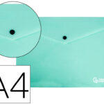 Pochette enveloppe liderpapel polypropylene 180 microns a4  97x210mm 50f fermeture bouton vert pomme opaque