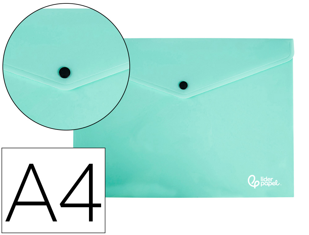 911288g-1.jpg Pochette enveloppe liderpapel polypropylene 180 microns a4 97x210mm 50f fermeture bouton vert pomme opaque – Image 1