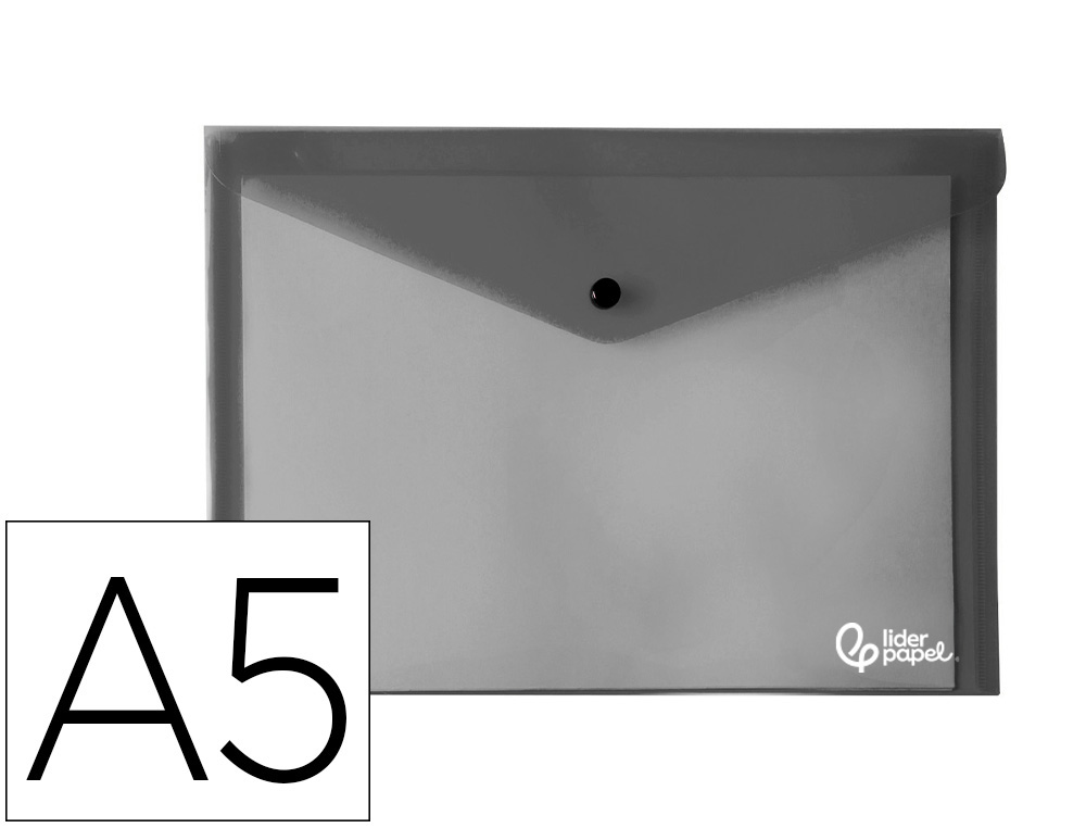 911289g-1.jpg Pochette enveloppe liderpapel polypropylene 180 microns a5 210x148mm 50f fermeture bouton resistant noir opaque – Image 1