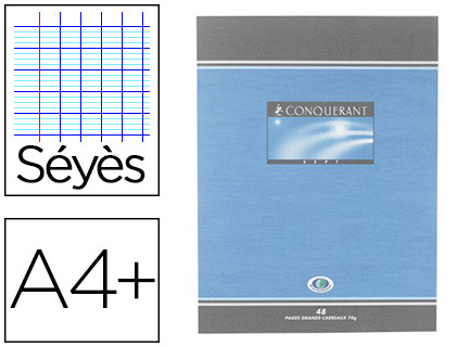 Cahier piqué conquérant sept couverture offset a4+ 24x32cm 48 pages 70g séyès