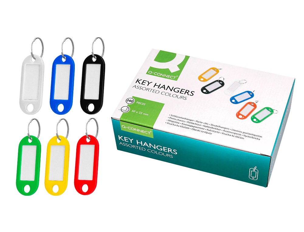 Porte-clés q-connect porte-étiquette plastique 50x22mm coloris assortis présentoir 240 unités