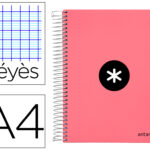 Cahier spirale antartik a4 100g couverture rembordee     seyes sans bandes 4 trous     coloris corail