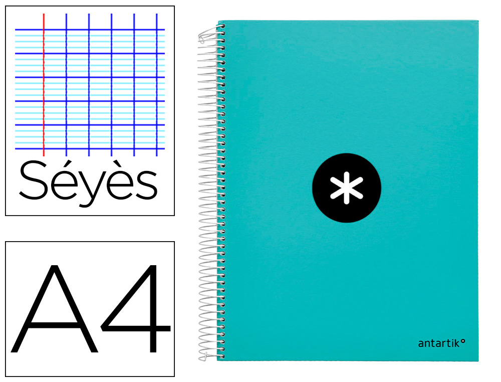 9163843g-1.jpg Cahier spirale antartik a4 100g couverture rembordee seyes sans bandes 4 trous coloris menthe – Image 1