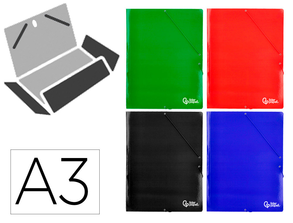 9171070g-1.jpg Chemise liderpapel 3 rabats a3 carte lustree 800gr fermeture elastique coloris assortis – Image 1