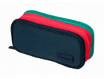 Trousse liderpapel funky 3 fermetures eclair bleue       fuschia et turquoise          220x100x65mm