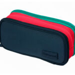 Trousse liderpapel funky 3 fermetures eclair bleue       fuschia et turquoise          220x100x65mm