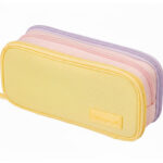 Trousse liderpapel funky 3 fermetures eclair jaune rose  et lilas  220x100x65mm