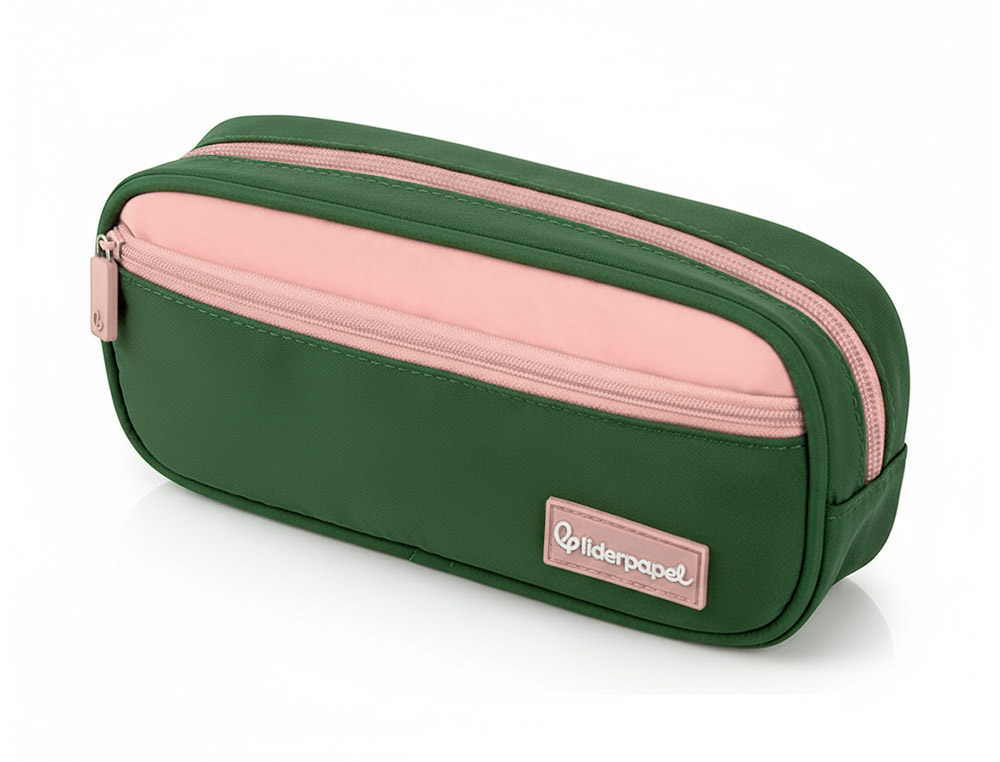 9171457g-1.jpg Trousse liderpapel duo 2 fermetures eclair avec poche a l'avant coloris vert militaire 220x90x50mm – Image 1