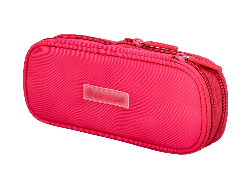 9171461g-1.jpg Trousse liderpapel color pop 2 fermetures eclair avec 1 compartiment extensible coloris rose fuschia 230x60mm – Image 1