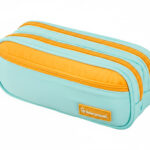 Trousse liderpapel duo 3 fermetures eclair avec poche  a l'avant coloris bleu clair  220x90x70 mm