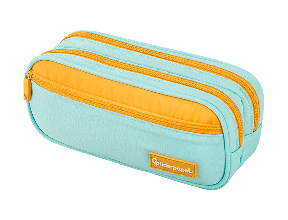 9171467g-1.jpg Trousse liderpapel duo 3 fermetures eclair avec poche a l'avant coloris bleu clair 220x90x70 mm – Image 1