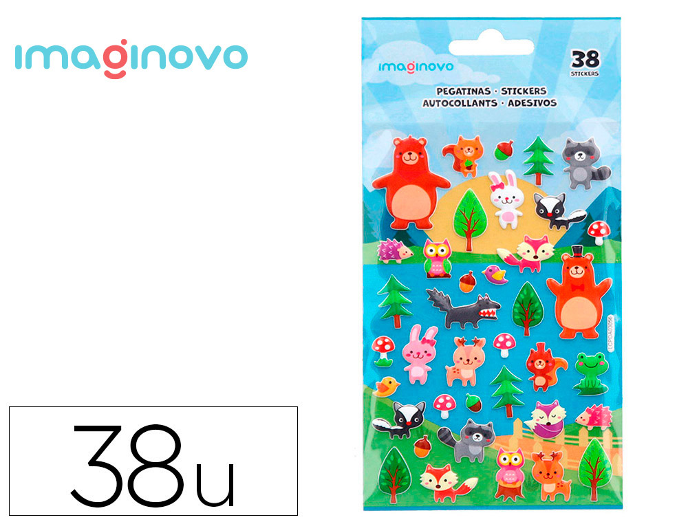 9171623g-1.jpg Autocollants imaginovo cute animaux de foret en relief 190x105 mm sous blister – Image 1