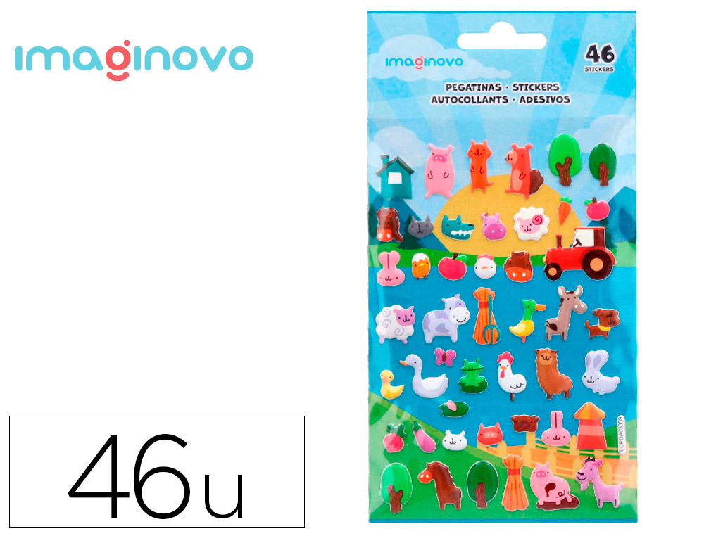 9171626g-1.jpg Autocollants imaginovo cute animaux ferme en relief 190x105 mm sous blister – Image 1