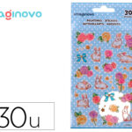 Autocollants imaginovo fleurs et lapins en papier 190x104   mm sous blister