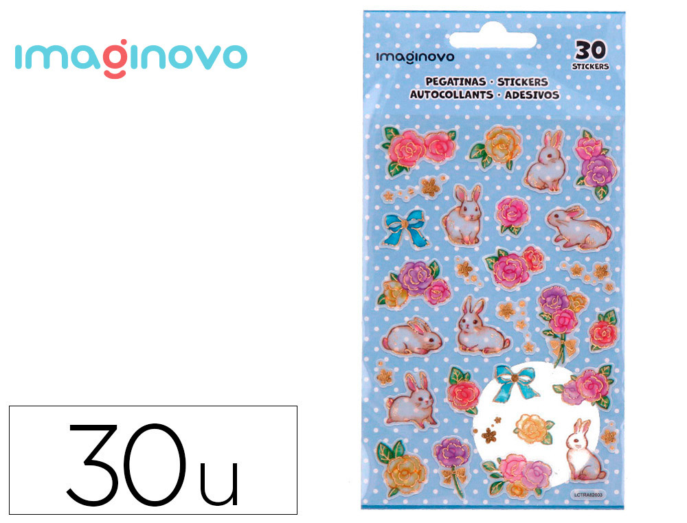 9171652g-1.jpg Autocollants imaginovo fleurs et lapins en papier 190x104 mm sous blister – Image 1