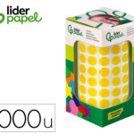 Pastille adhesive liderpapel diametre 10,5mm coloris jaune rouleau 6000 unites boite     carton