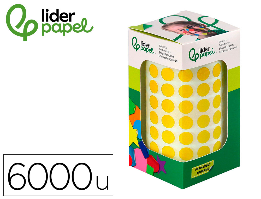 9172102g-1.jpg Pastille adhesive liderpapel diametre 10,5mm coloris jaune rouleau 6000 unites boite carton – Image 1