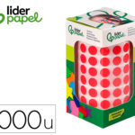 Pastille adhesive liderpapel diametre 10,5mm coloris rouge rouleau 6000 unites boite     carton
