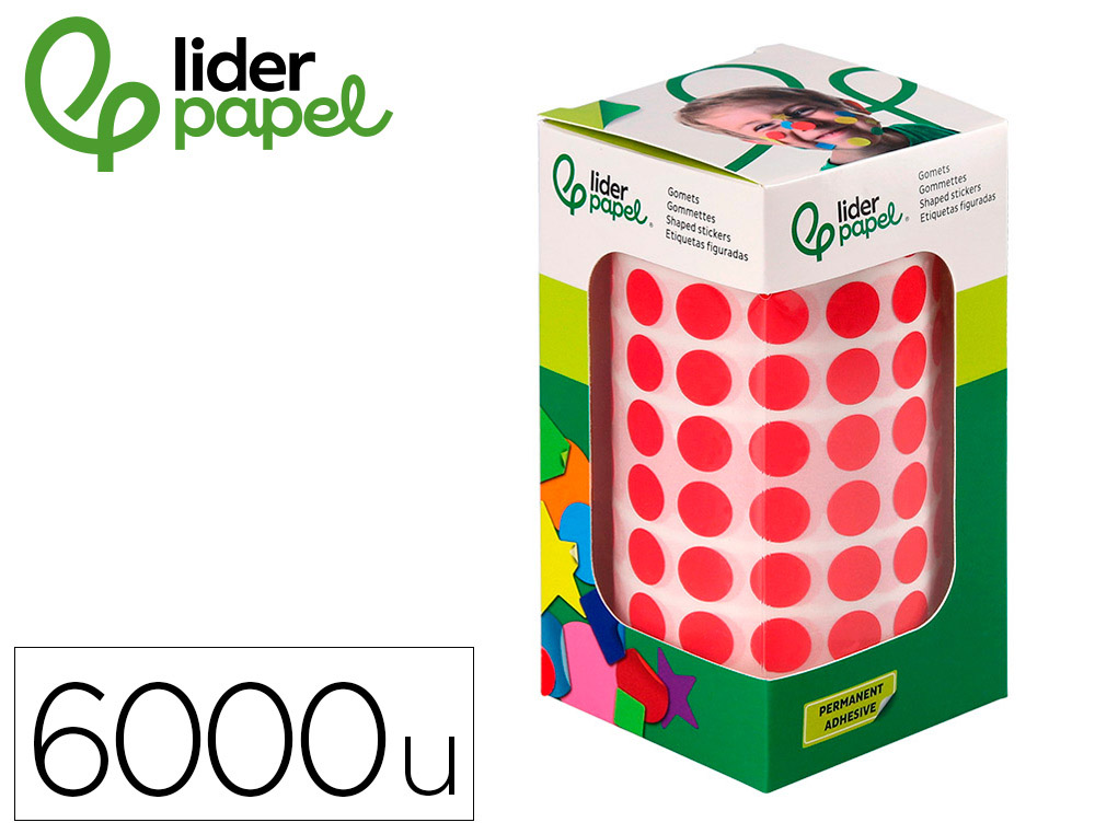 9172104g-1.jpg Pastille adhesive liderpapel diametre 10,5mm coloris rouge rouleau 6000 unites boite carton – Image 1