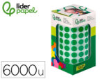 Pastille adhesive liderpapel diametre 10,5mm coloris vert  rouleau 6000 unites boite     carton
