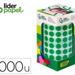 Pastille adhesive liderpapel diametre 10,5mm coloris vert  rouleau 6000 unites boite     carton
