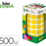 Pastille adhesive liderpapel diametre 15mm coloris jaune   rouleau 2500 unites boite     carton
