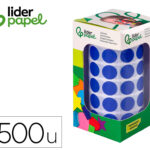 Pastille adhesive liderpapel diametre 15mm coloris bleu    rouleau 2500 unites boite     carton