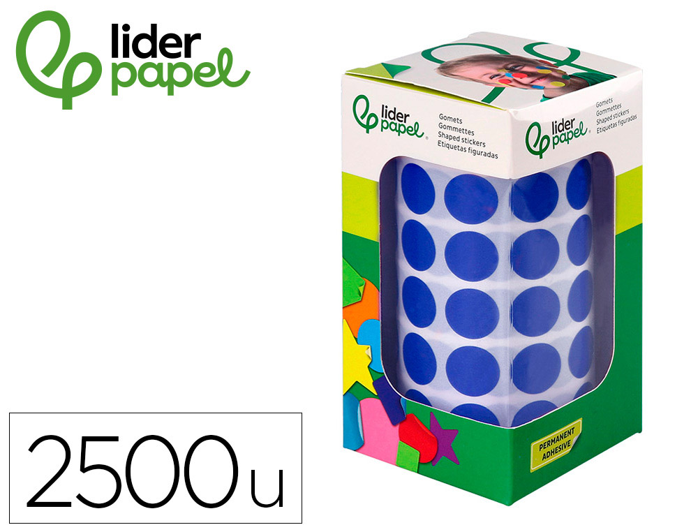 9172107g-1.jpg Pastille adhesive liderpapel diametre 15mm coloris bleu rouleau 2500 unites boite carton – Image 1