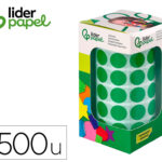 Pastille adhesive liderpapel diametre 15mm coloris vert    rouleau 2500 unites boite     carton