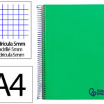Cahier spirale liderpapel a4 micro wonder 240 pages 90g    5x5mm 4 trous 5 bandes        couleurs vert
