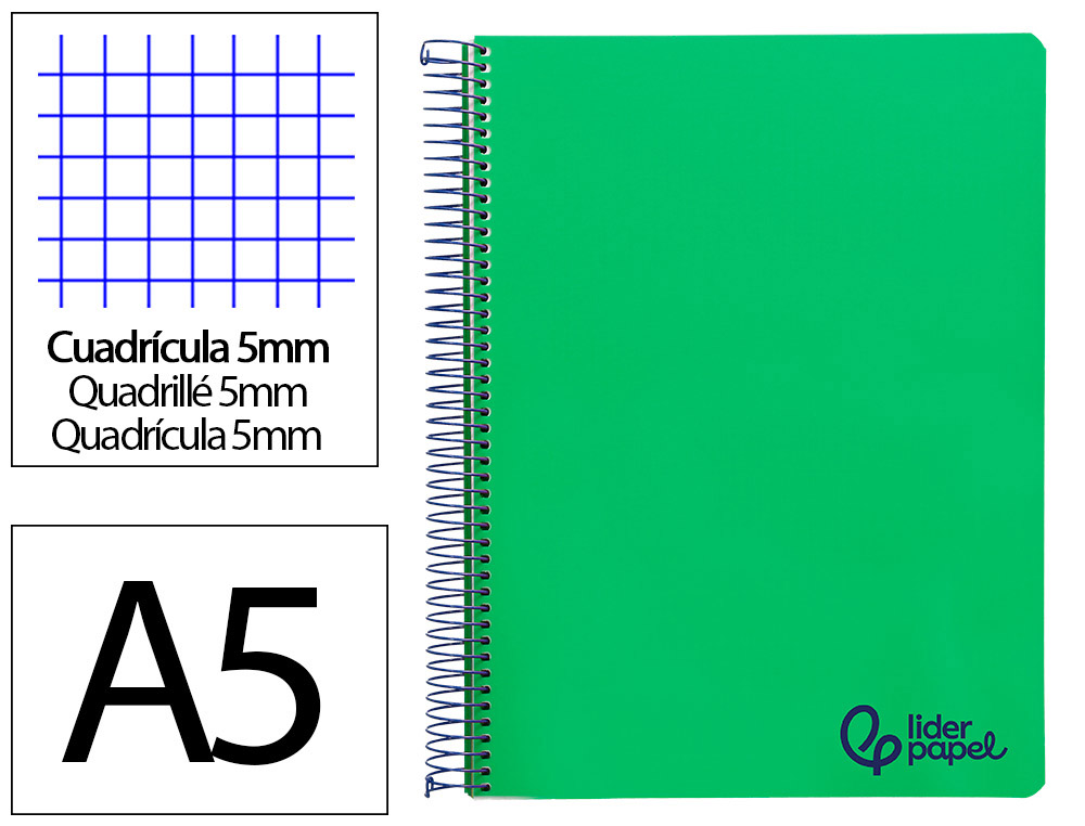 9172838g-1.jpg Cahier spirale liderpapel a5 micro wonder 240 pages 90g 5x5mm 6 trous 5 bandes couleurs vert – Image 1