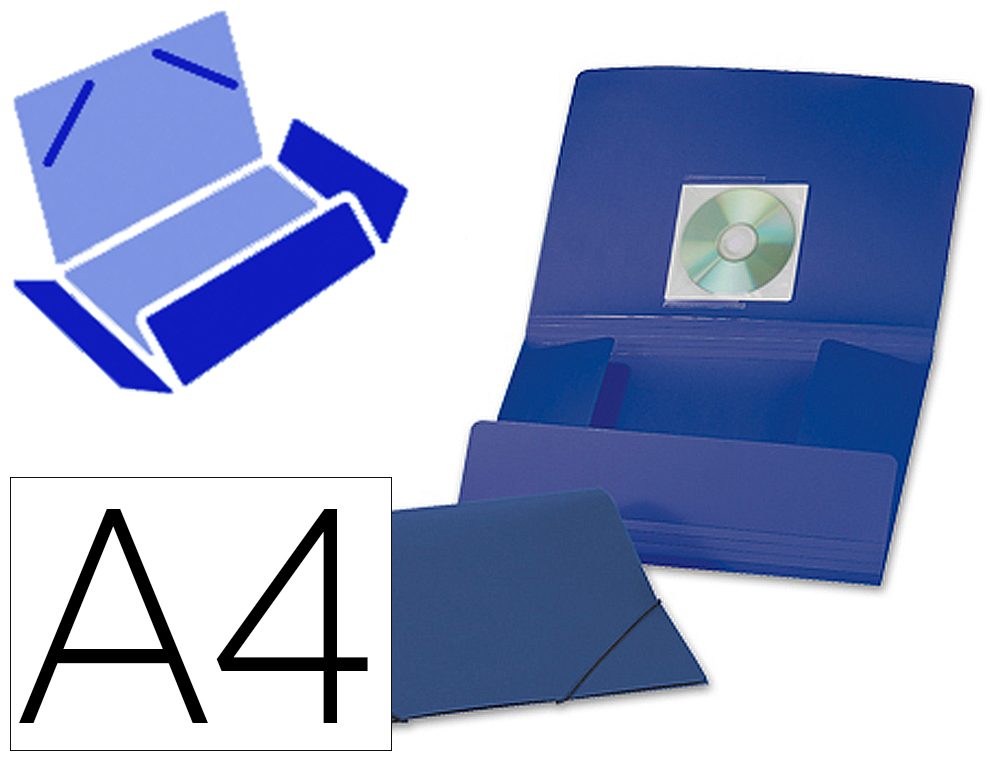Chemise liderpapel polypropylène dos flexible a4 210x297mm 4/10e 3 rabats élastique 100f coloris bleu opaque
