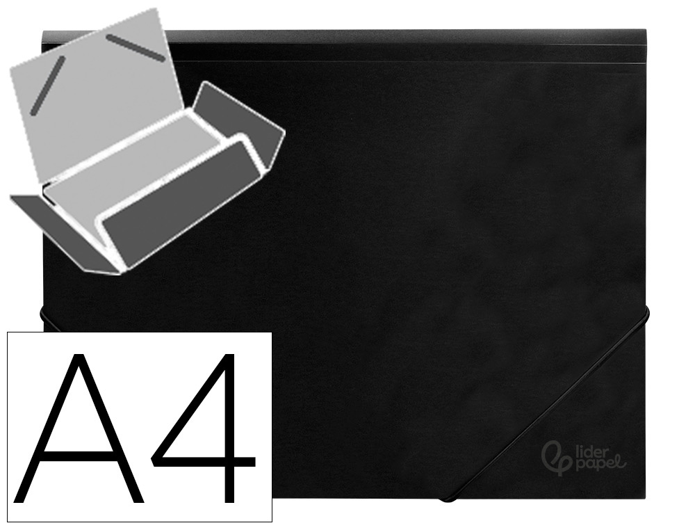 Chemise liderpapel polypropylène dos flexible a4 210x297mm 4/10e 3 rabats élastique 100f coloris noir opaque