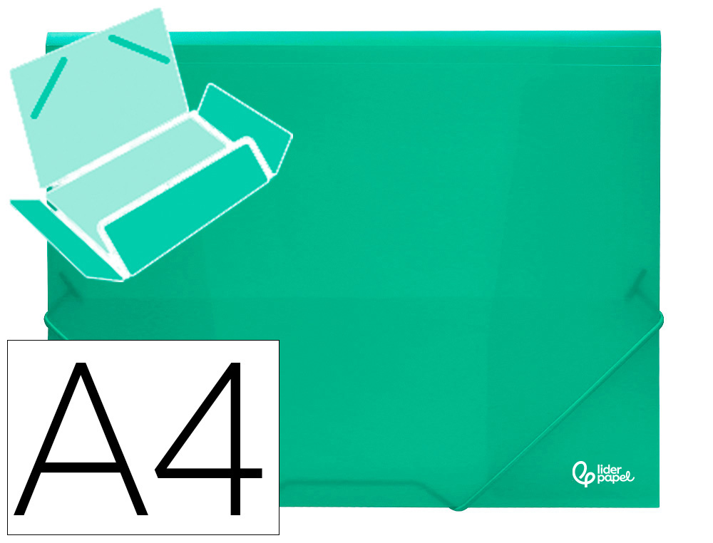 Chemise liderpapel polypropylène dos flexible a4 210x297mm 4/10e 3 rabats élastique 100f coloris vert translucide
