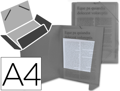 Chemise liderpapel polypropylène dos flexible a4 210x297mm 4/10e 3 rabats élastique 100f coloris noir translucide