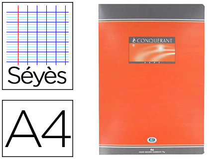 Cahier piqué conquérant sept couverture offset a4 21x29,7cm 96 pages 70g séyès