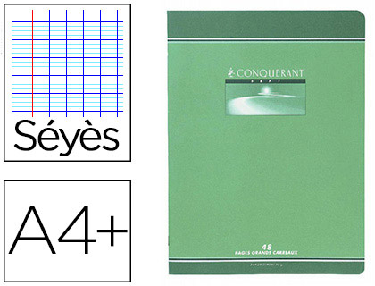 Cahier piqué conquérant sept couverture offset a4+ 24x32cm 96 pages 70g séyès
