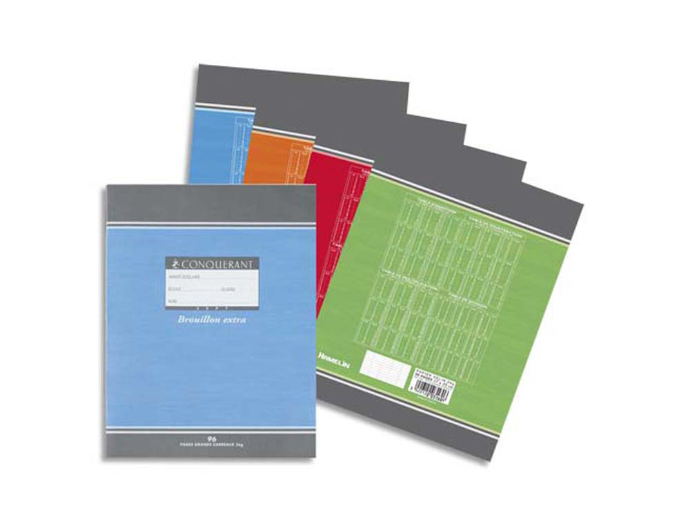 Cahier brouillon piqué conquérant sept couverture offset tables de calcul a5+ 17x22cm 96 pages 56g