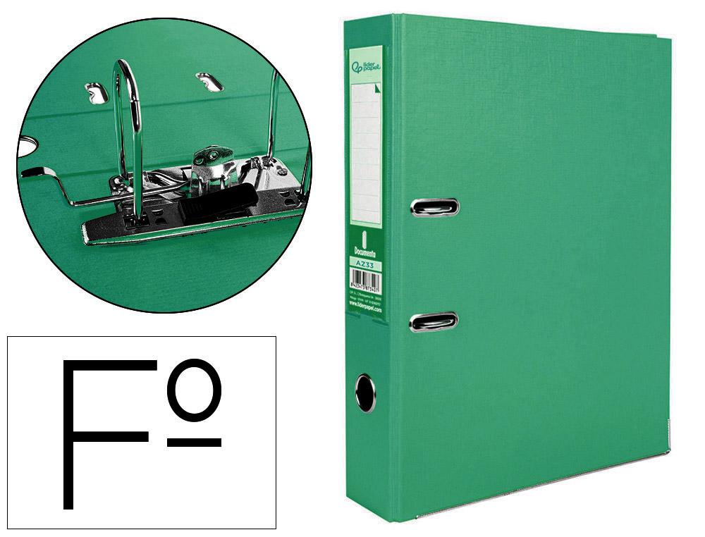 Classeur levier liderpapel documenta a4+ carton remborde dos 75mm rado metallique      coloris vert