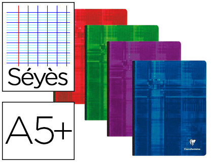 Cahier broché clairefontaine papier vélin velouté couverture souple pelliculée a5+ 17x22cm 192 pages 90g séyès