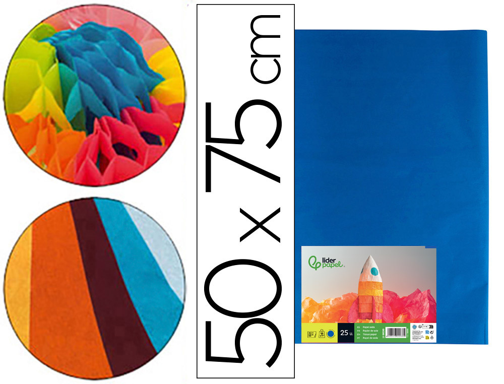 Papier de soie liderpapel 52x76cm 18g/m2 unicolore bleu sachet 25f
