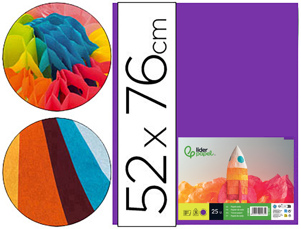 922235g-1.jpg Papier de soie liderpapel 52x76cm 18g/m2 unicolore violet sachet 25f – Image 1