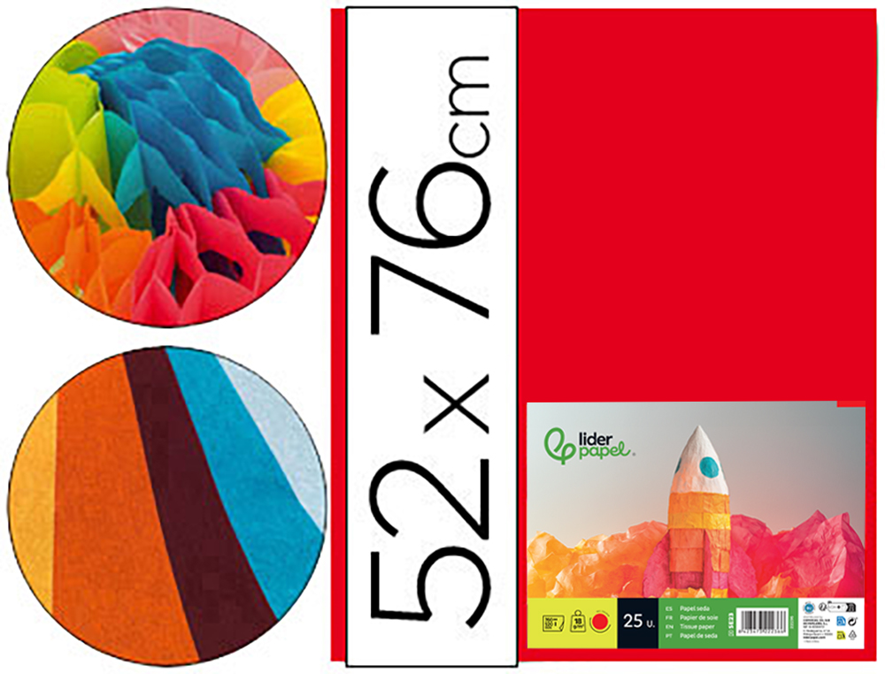 922236g-1.jpg Papier de soie liderpapel 52x76cm 18g/m2 unicolore rouge sachet 25f – Image 1