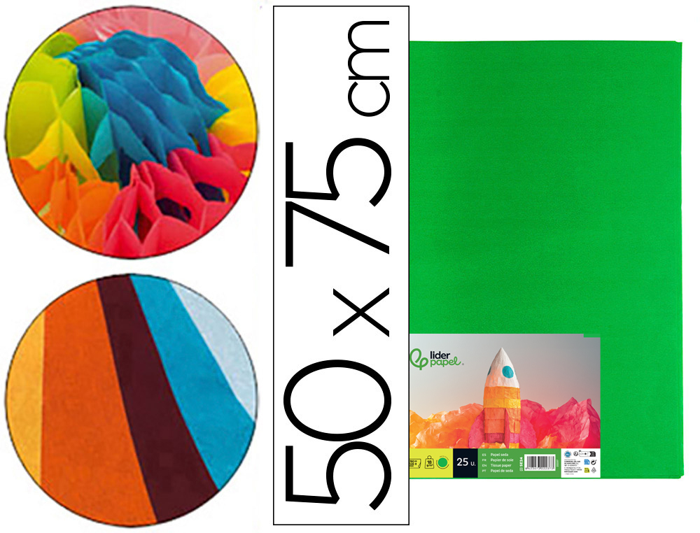 922237g-1.jpg Papier de soie liderpapel 52x76cm 18g/m2 unicolore vert moyen sachet 25f – Image 1