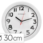 Horloge q-connect murale plastique design actuel numéros noirs fond blanc 1 pile aa non fournie diamètre 30cm blanc