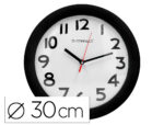 Horloge q-connect murale plastique design actuel numéros noirs fond blanc 1 pile aa non fournie diamètre 30cm noir