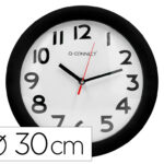 Horloge q-connect murale plastique design actuel numéros noirs fond blanc 1 pile aa non fournie diamètre 30cm noir