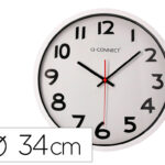 Horloge q-connect murale plastique design actuel numéros noirs fond blanc 1 pile aa non fournie diamètre 34cm chromé